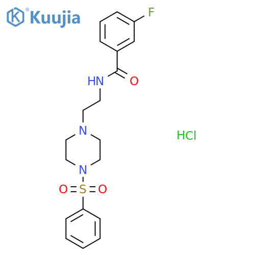 N-{2-4-(benzenesulfonyl)piperazin-1-ylethyl}-3-fluorobenzamide hydrochloride structure