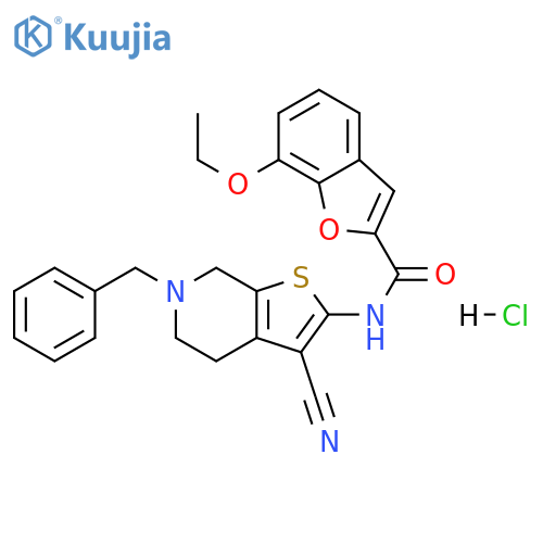 N-{6-benzyl-3-cyano-4H,5H,6H,7H-thieno2,3-cpyridin-2-yl}-7-ethoxy-1-benzofuran-2-carboxamide hydrochloride structure