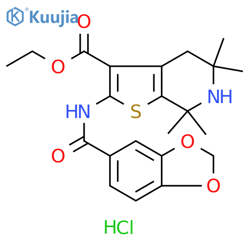 ethyl 2-(2H-1,3-benzodioxole-5-amido)-5,5,7,7-tetramethyl-4H,5H,6H,7H-thieno2,3-cpyridine-3-carboxylate hydrochloride structure
