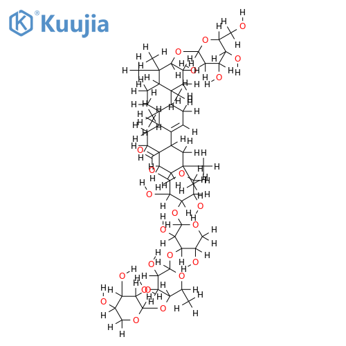 3-O-beta-galactopyranosyl 28-O-beta-xylopyranosyl(1-4)-alpha-rhamnopyranosyl(1-3)-beta-xylopyranosyl(1-3)-alpha-arabinopyranosylolean-12-en-28-oic acid ester structure
