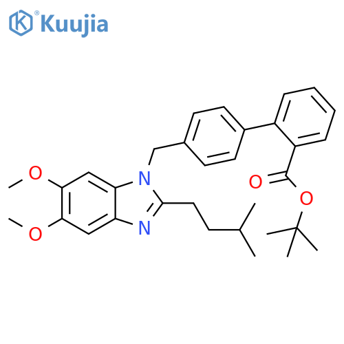 [1,1'-Biphenyl]-2-carboxylic acid,4'-[[5,6-dimethoxy-2-(3-methylbutyl)-1H-benzimidazol-1-yl]methyl]-,1,1-dimethylethyl ester structure