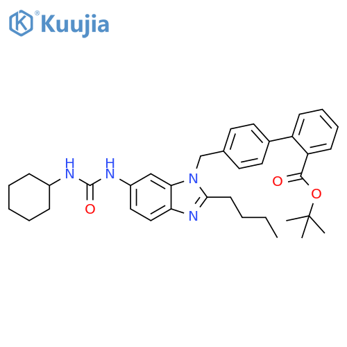 [1,1'-Biphenyl]-2-carboxylic acid, 4'-[[2-butyl-6-[[(cyclohexylamino)carbonyl]amino]-1H-benzimidazol-1-yl]methyl]-, 1,1-dimethylethyl ester structure