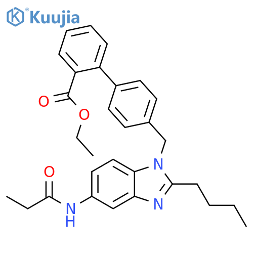 [1,1'-Biphenyl]-2-carboxylic acid,4'-[[2-butyl-5-[(1-oxopropyl)amino]-1H-benzimidazol-1-yl]methyl]-, ethylester structure