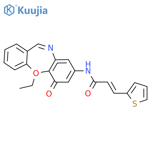 (2E)-N-{9-ethyl-10-oxo-2-oxa-9-azatricyclo[9.4.0.0^{3,8}]pentadeca-1(11),3(8),4,6,12,14-hexaen-13-yl}-3-(thiophen-2-yl)prop-2-enamide structure