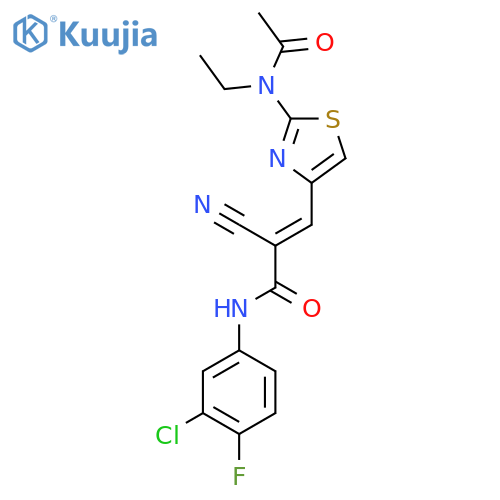 N-(3-chloro-4-fluorophenyl)-2-cyano-3-[2-(N-ethylacetamido)-1,3-thiazol-4-yl]prop-2-enamide structure
