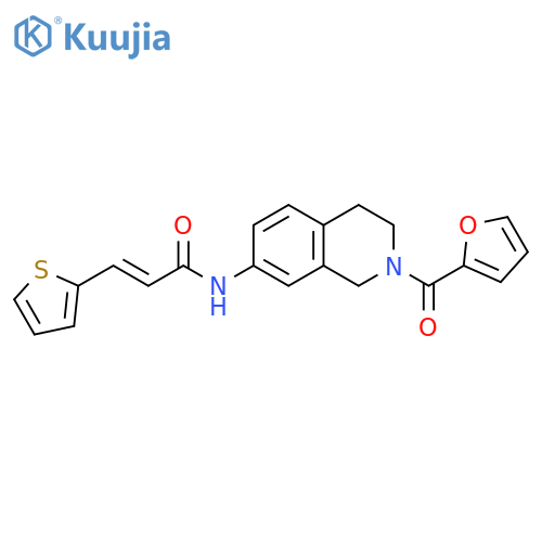 (2E)-N-2-(furan-2-carbonyl)-1,2,3,4-tetrahydroisoquinolin-7-yl-3-(thiophen-2-yl)prop-2-enamide structure