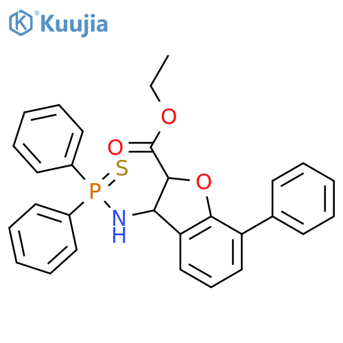 2-Benzofurancarboxylic acid, 3-[(diphenylphosphinothioyl)amino]-2,3-dihydro-7-phenyl-, ethyl ester, (2R,3R)-rel- structure