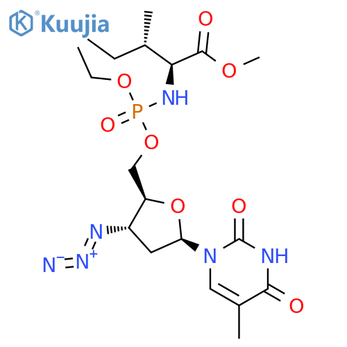 methyl (2S,3S)-2-{[{[(2S,3S,5R)-3-azido-5-(5-methyl-2,4-dioxo-3,4-dihydropyrimidin-1(2H)-yl)tetrahydrofuran-2-yl]methoxy}(ethoxy)phosphoryl]amino}-3-methylpentanoate (non-preferred name) structure