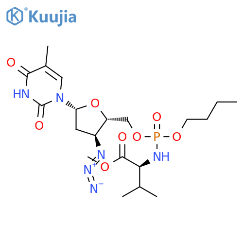 methyl (2S)-2-{[{[(2S,3S,5R)-3-azido-5-(5-methyl-2,4-dioxo-3,4-dihydropyrimidin-1(2H)-yl)tetrahydrofuran-2-yl]methoxy}(butoxy)phosphoryl]amino}-3-methylbutanoate (non-preferred name) structure