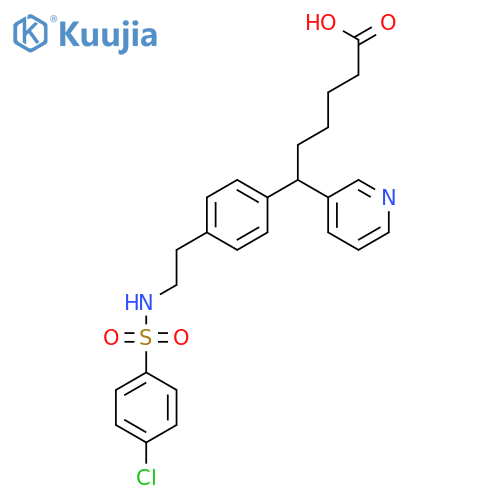 6-[4-(2-{[(4-chlorophenyl)sulfonyl]amino}ethyl)phenyl]-6-pyridin-3-ylhexanoic acid structure