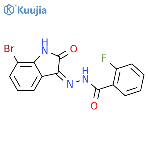 Benzoic acid, 2-fluoro-, (2Z)-2-(7-bromo-1,2-dihydro-2-oxo-3H-indol-3-ylidene)hydrazide structure