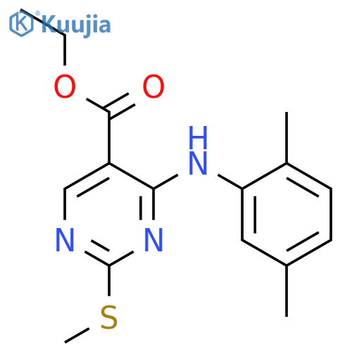 <br>4-(2,5-Dimethyl-phenylamino)-2-methylsulfanyl-pyrimidine-5-carboxylic acid  ethyl ester structure