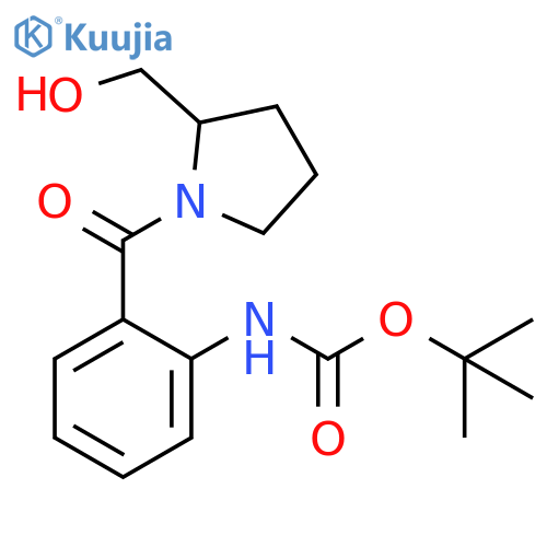 Carbamic acid, N-[2-[[2-(hydroxymethyl)-1-pyrrolidinyl]carbonyl]phenyl]-, 1,1-dimethylethyl ester structure