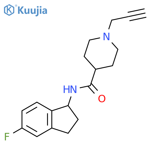 N-(5-fluoro-2,3-dihydro-1H-inden-1-yl)-1-(prop-2-yn-1-yl)piperidine-4-carboxamide structure