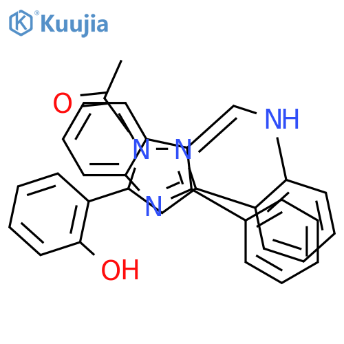 2-[1-acetyl-3-(2-{[(E)-(2-phenyl-3H-indol-3-ylidene)methyl]amino}phenyl)-4,5-dihydro-1H-pyrazol-5-yl]phenol structure