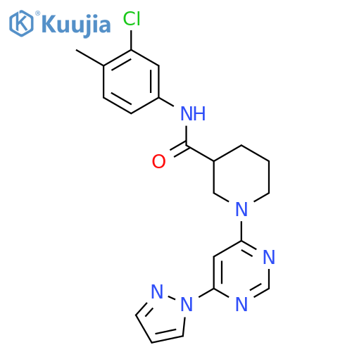 N-(3-chloro-4-methylphenyl)-1-6-(1H-pyrazol-1-yl)pyrimidin-4-ylpiperidine-3-carboxamide structure