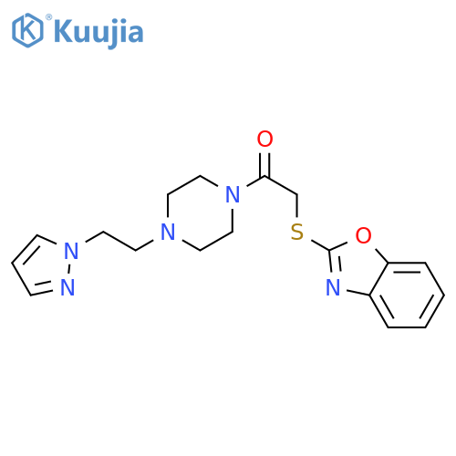 2-(1,3-benzoxazol-2-ylsulfanyl)-1-{4-2-(1H-pyrazol-1-yl)ethylpiperazin-1-yl}ethan-1-one structure