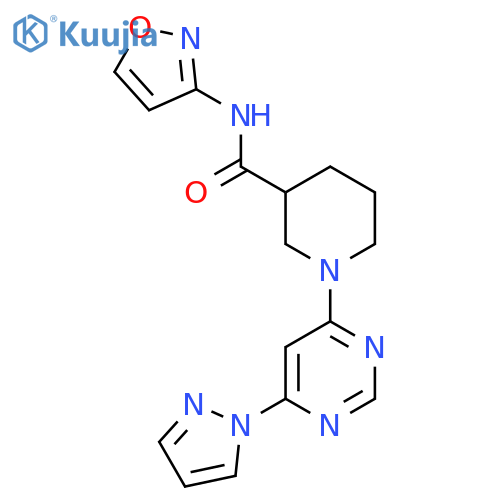 N-(1,2-oxazol-3-yl)-1-6-(1H-pyrazol-1-yl)pyrimidin-4-ylpiperidine-3-carboxamide structure
