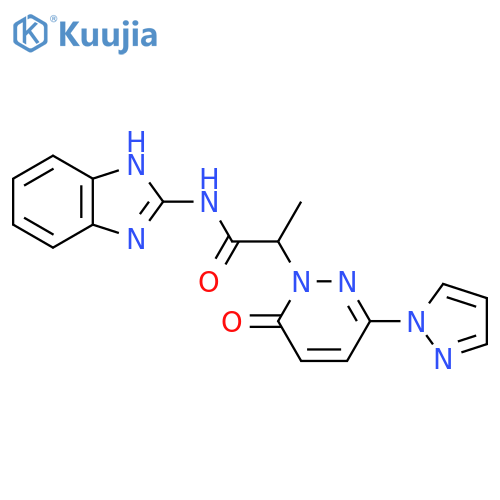 N-(1H-1,3-benzodiazol-2-yl)-2-[6-oxo-3-(1H-pyrazol-1-yl)-1,6-dihydropyridazin-1-yl]propanamide structure