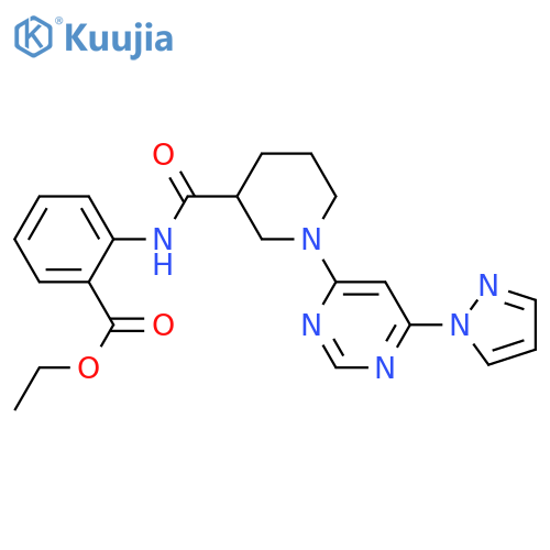 ethyl 2-{1-6-(1H-pyrazol-1-yl)pyrimidin-4-ylpiperidine-3-amido}benzoate structure