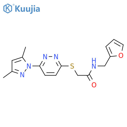 2-{6-(3,5-dimethyl-1H-pyrazol-1-yl)pyridazin-3-ylsulfanyl}-N-(furan-2-yl)methylacetamide structure