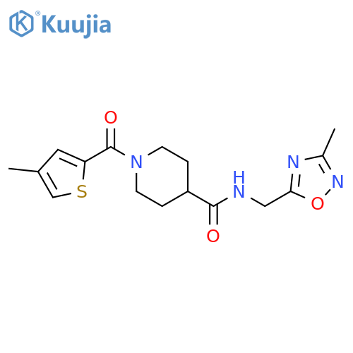 N-(3-methyl-1,2,4-oxadiazol-5-yl)methyl-1-(4-methylthiophene-2-carbonyl)piperidine-4-carboxamide structure