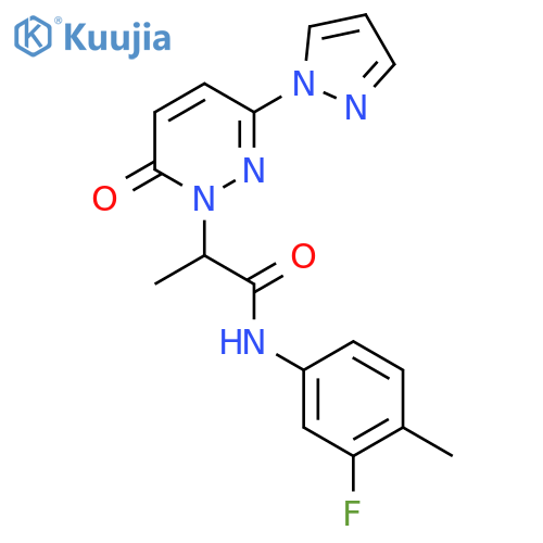 N-(3-fluoro-4-methylphenyl)-2-6-oxo-3-(1H-pyrazol-1-yl)-1,6-dihydropyridazin-1-ylpropanamide structure