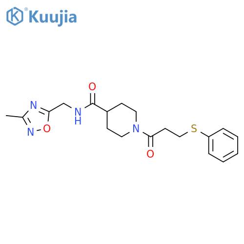 N-(3-methyl-1,2,4-oxadiazol-5-yl)methyl-1-3-(phenylsulfanyl)propanoylpiperidine-4-carboxamide structure