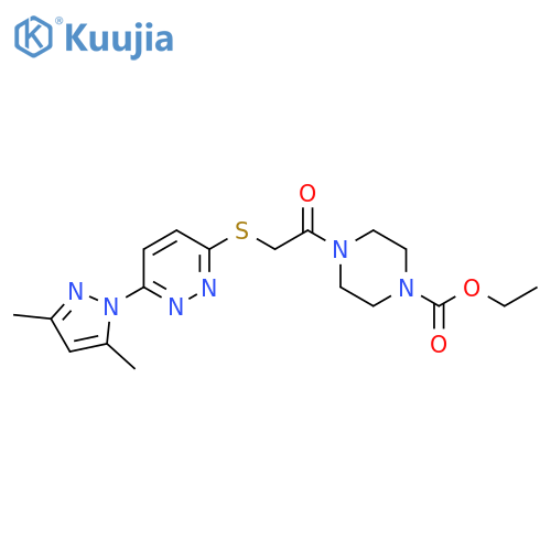 ethyl 4-(2-{6-(3,5-dimethyl-1H-pyrazol-1-yl)pyridazin-3-ylsulfanyl}acetyl)piperazine-1-carboxylate structure