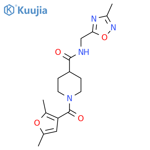 1-(2,5-dimethylfuran-3-carbonyl)-N-(3-methyl-1,2,4-oxadiazol-5-yl)methylpiperidine-4-carboxamide structure