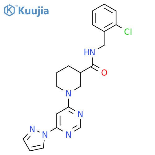 N-(2-chlorophenyl)methyl-1-6-(1H-pyrazol-1-yl)pyrimidin-4-ylpiperidine-3-carboxamide structure