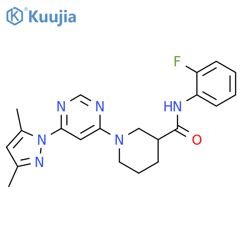 1-6-(3,5-dimethyl-1H-pyrazol-1-yl)pyrimidin-4-yl-N-(2-fluorophenyl)piperidine-3-carboxamide structure