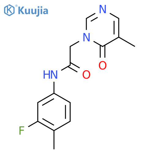 N-(3-fluoro-4-methylphenyl)-2-(5-methyl-6-oxo-1,6-dihydropyrimidin-1-yl)acetamide structure