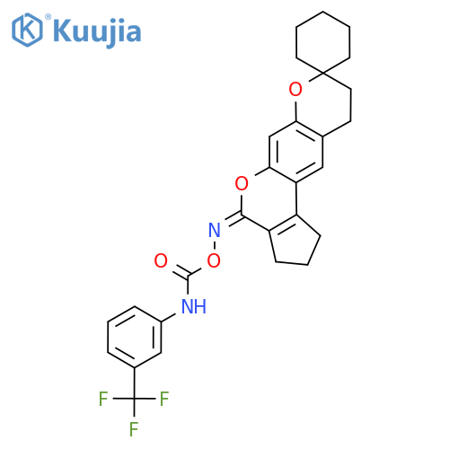 {4',17'-dioxaspiro[cyclohexane-1,5'-tetracyclo[8.7.0.0^{3,8}.0^{11,15}]heptadecane]-1',3'(8'),9',11'(15')-tetraen-16'-ylidene}amino N-[3-(trifluoromethyl)phenyl]carbamate structure