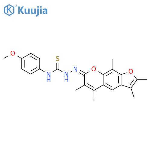 1-(4-methoxyphenyl)-3-{(7E)-2,3,5,6,9-pentamethyl-7H-furo3,2-gchromen-7-ylideneamino}thiourea structure