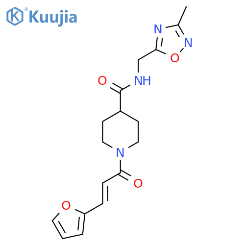 1-(2E)-3-(furan-2-yl)prop-2-enoyl-N-(3-methyl-1,2,4-oxadiazol-5-yl)methylpiperidine-4-carboxamide structure