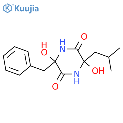 3-Benzyl-3,6-dihydroxy-6-(2-methylpropyl)-2,5-piperazinedione; (3R*,6R*)-form structure