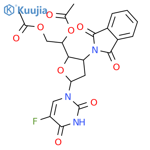 1-[5,6-di-O-acetyl-2,3-dideoxy-3-(1,3-dioxo-1,3-dihydro-2H-isoindol-2-yl)-beta-D-ribo-hexofuranosyl]-5-fluoropyrimidine-2,4(1H,3H)-dione structure
