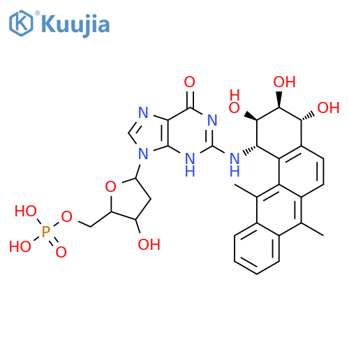 9-(2-deoxy-5-O-phosphonopentofuranosyl)-2-{[(1S,2R,3S,4R)-2,3,4-trihydroxy-7,12-dimethyl-1,2,3,4-tetrahydrotetraphen-1-yl]amino}-3,9-dihydro-6H-purin-6-one structure