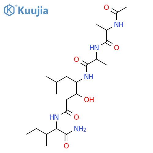 N-acetyl-L-alanyl-N-[(1S,2S)-4-{[(1S,2S)-1-carbamoyl-2-methylbutyl]amino}-2-hydroxy-1-(2-methylpropyl)-4-oxobutyl]-L-alaninamide structure