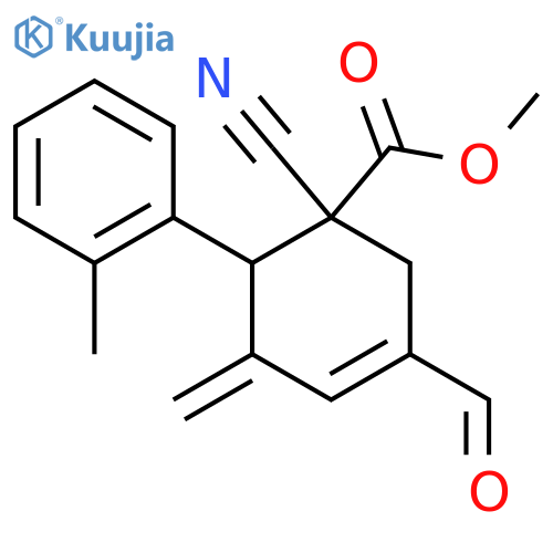 3-Cyclohexene-1-carboxylic acid, 1-cyano-3-formyl-5-methylene-6-(2-methylphenyl)-, methyl ester, (1R,6R)-rel- structure