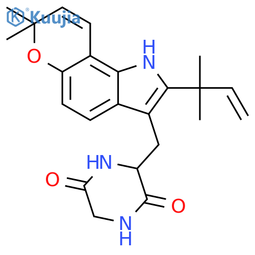 (S)-3-((1,7-dihydro-7,7-dimethyl-2-(2-methylbut-3-en-2-yl)pyrano[2,3-g]indol-3-yl)methyl)piperazine-2,5-dione structure