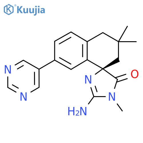(4R)-2'-Amino-2,2,3'-trimethyl-6-pyrimidin-5-ylspiro[1,3-dihydronaphthalene-4,5'-imidazole]-4'-one structure