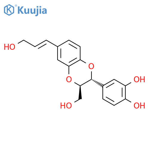 1,2-Benzenediol,4-[(2R,3R)-2,3-dihydro-3-(hydroxymethyl)-6-[(1E)-3-hydroxy-1-propen-1-yl]-1,4-benzodioxin-2-yl]-,rel- structure