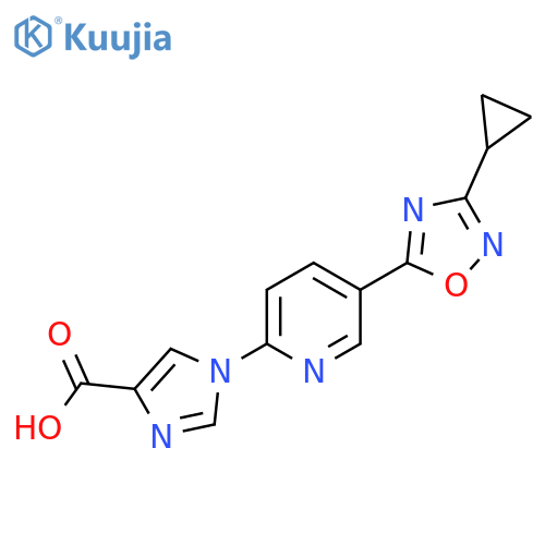 1-[5-(3-Cyclopropyl-[1,2,4]oxadiazol-5-yl)-pyridin-2-yl]-1H-imidazole-4-carboxylic acid structure