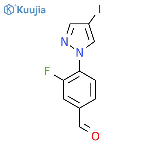 3-fluoro-4-(4-iodo-1H-pyrazol-1-yl)benzaldehyde structure