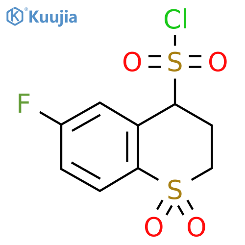 6-fluoro-1,1-dioxo-3,4-dihydro-2H-1lambda6-benzothiopyran-4-sulfonyl chloride structure