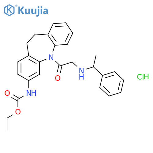 ethyl {5-[N-(1-phenylethyl)glycyl]-10,11-dihydro-5H-dibenzo[b,f]azepin-3-yl}carbamate hydrochloride structure