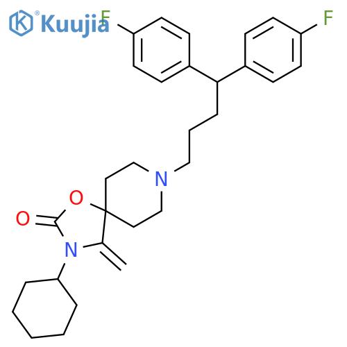 8-[4,4-bis(4-fluorophenyl)butyl]-3-cyclohexyl-4-methylidene-1-oxa-3,8-diazaspiro[4.5]decan-2-one structure
