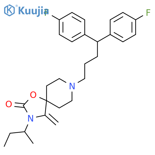 8-[4,4-bis(4-fluorophenyl)butyl]-4-methylidene-3-(1-methylpropyl)-1-oxa-3,8-diazaspiro[4.5]decan-2-one structure